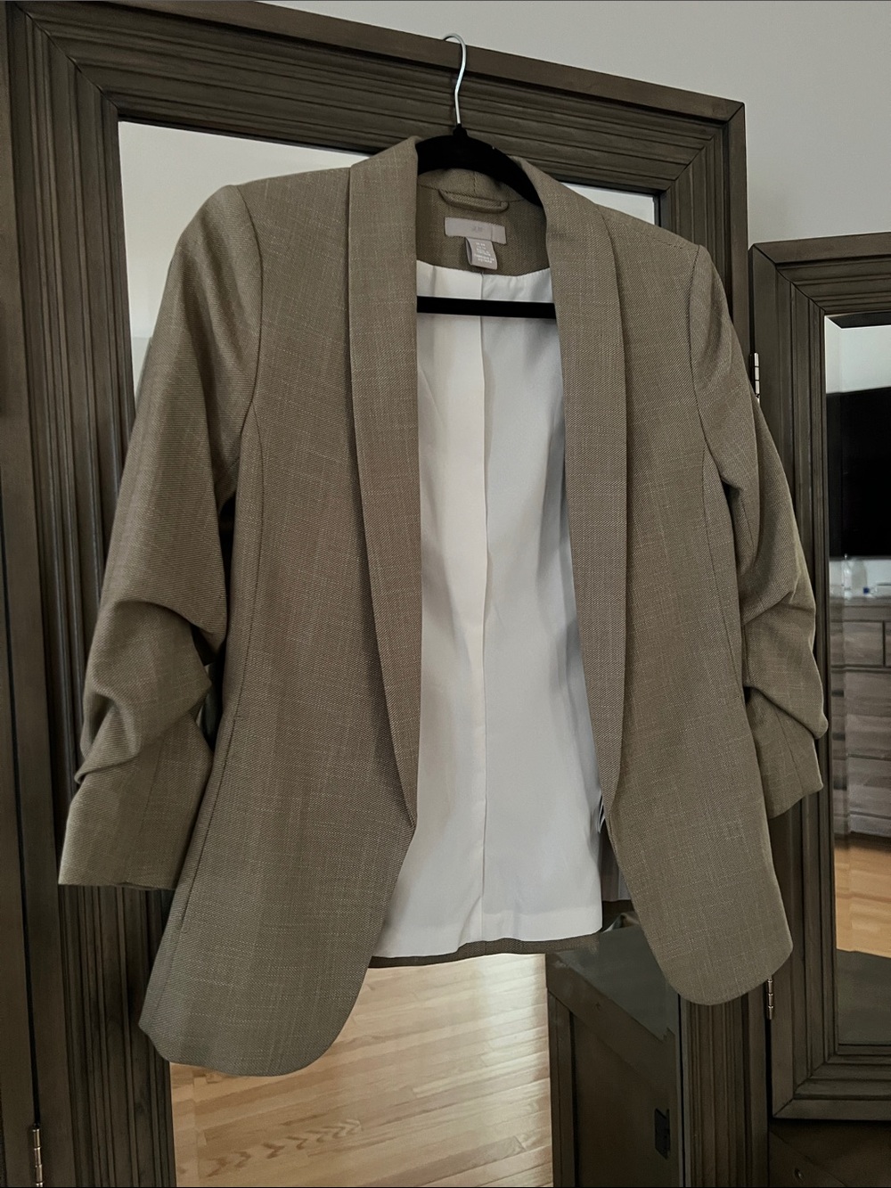 H&M Taupe Open-Front Shawl Collar Blazer